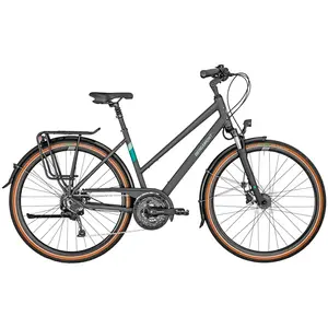 A Bicicleta Bergamont Horizon 6 Lady Anthracite tem uma plataforma de quadro moderna específica para mulheres com suportes integrados para um suporte frontal.