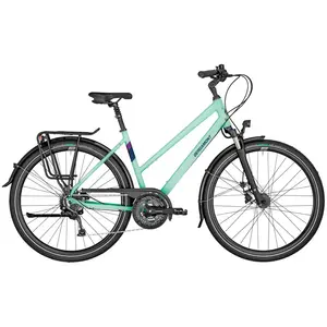 A Bicicleta Bergamont Horizon 6 Lady Mint tem uma plataforma de quadro moderna específica para mulheres com suportes integrados para um suporte frontal.