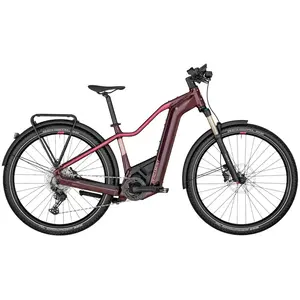 A Bicicleta Elétrica Bergamont E-Revox Premium Pro Fmn EQ tem Suntour XCR34 LOR Air, um motor Performance Line CX Bosch e uma bateria PowerTube de 750 Wh.