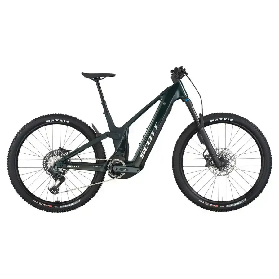 A Bicicleta Elétrica SCOTT Patron 900 tem Quadro em Carbono e Triângulo Alloy, Transmissão SRAM GX AXS 12 VL e Motor Bosch CX com bateria até 800Wh.