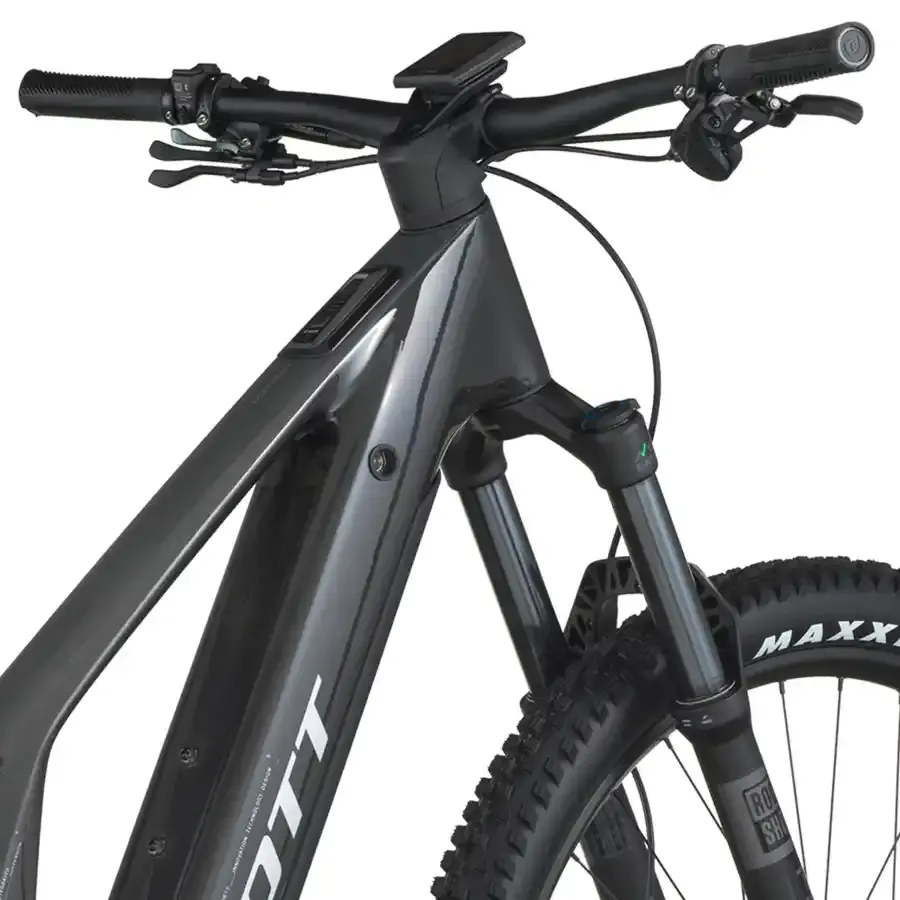 A Bicicleta Elétrica SCOTT Patron 920 tem Quadro em Carbono e Triângulo Alloy, Transmissão Shimano Deore 12 VL e Motor Bosch CX com bateria até 800Wh.