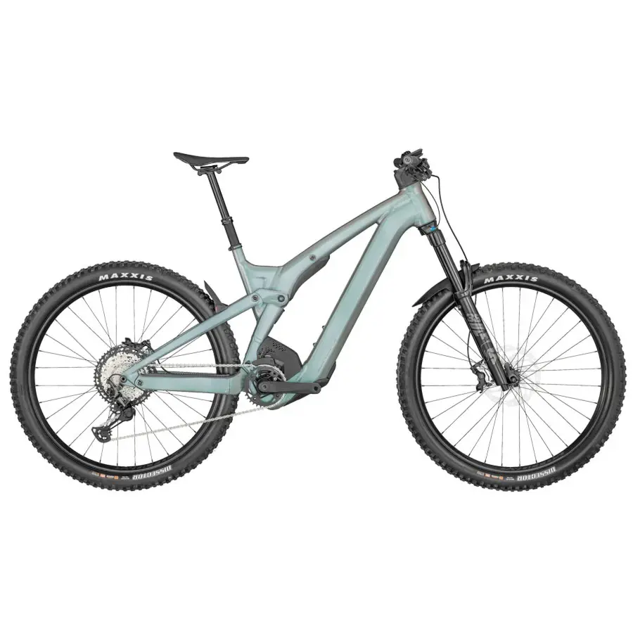 A Bicicleta Elétrica SCOTT Patron eRIDE 910 tem Suspensão FOX 38 Perf., SRAM GX Eagle AXS 12VL e Bosch CX 750 Wh.