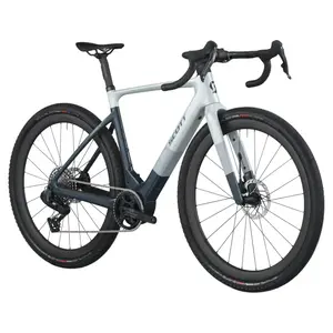 A Bicicleta Elétrica SCOTT Solace Gravel 20 tem bateria interna até 520 Wh, Quadro em Carbono HMX e transmissão SRAM Force XPLR AXS Disc 13 VL.