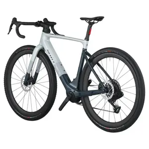 A Bicicleta Elétrica SCOTT Solace Gravel 20 tem bateria interna até 520 Wh, Quadro em Carbono HMX e transmissão SRAM Force XPLR AXS Disc 13 VL.