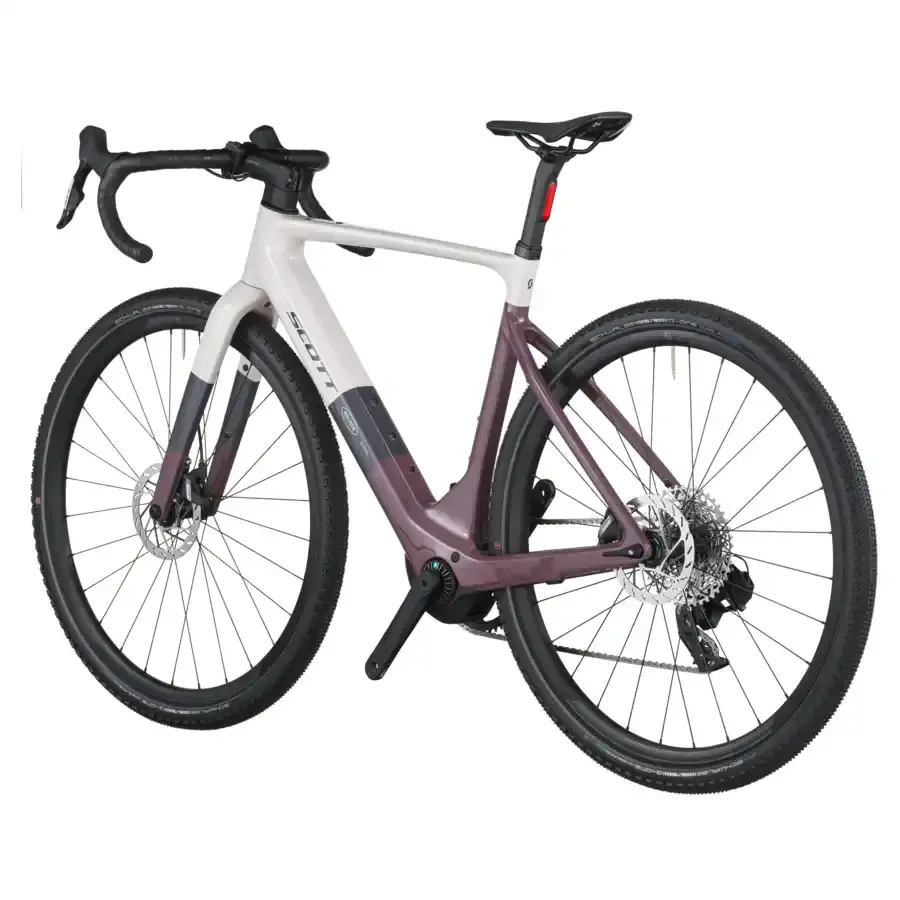 A Bicicleta Elétrica SCOTT Solace Gravel 30 tem bateria interna até 520 Wh, Quadro em Carbono HMX e transmissão SRAM APEX XPLR AXS Disc 12 VL.