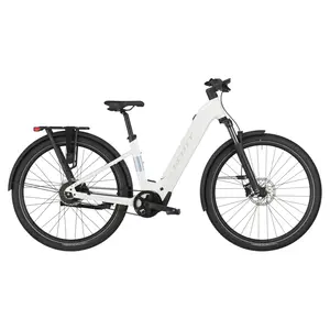 A Bicicleta Elétrica SCOTT Sub 10 BELT WAVE tem motor Bosch Performance CX, bateria de 800 Wh e transmissão acionada por correia.