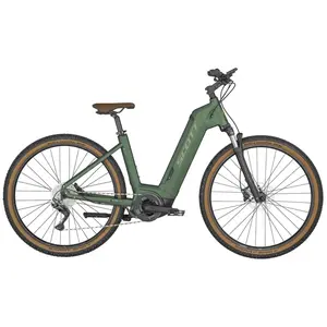 A Bicicleta Elétrica SCOTT Sub Cross eRIDE 10 UNISEX: Tem motor Bosch, bateria 625Wh, conectividade BT e suspensão dianteira Suntour.