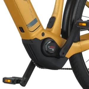 A Bicicleta Elétrica SCOTT Sub Sport 10 tem Quadro em Alloy, Transmissão Shimano CUES 10 VL, um motor Bosch Perf PX e uma bateria de 800 Wh.