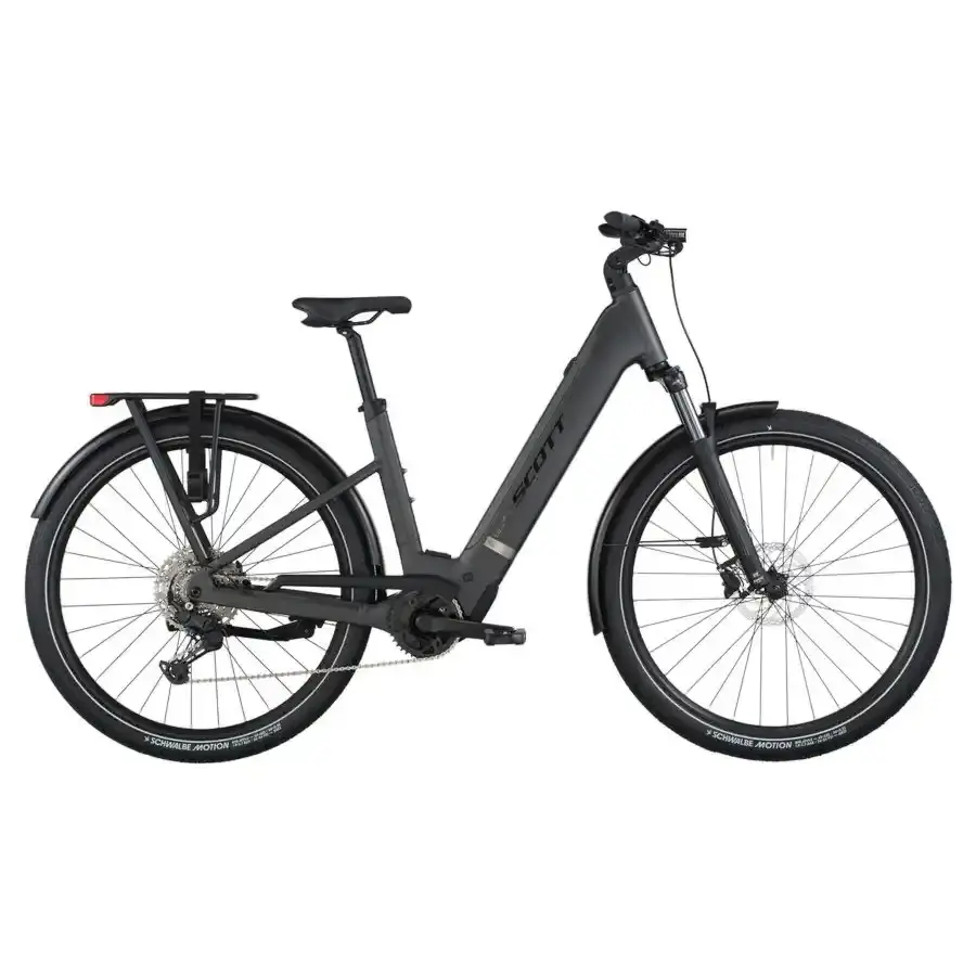A Bicicleta Elétrica SCOTT Sub Sport 10 Wave tem Quadro em Alloy, Transmissão Shimano CUES 10 VL, um motor Bosch Perf PX e uma bateria de 800 Wh.
