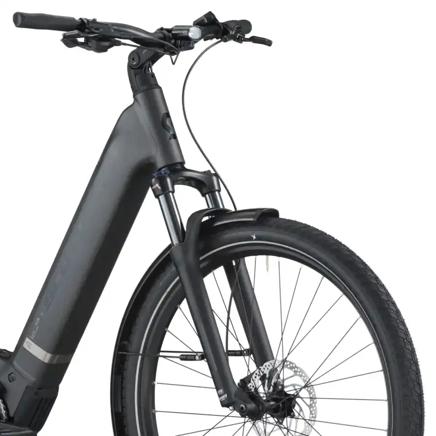 A Bicicleta Elétrica SCOTT Sub Sport 10 Wave tem Quadro em Alloy, Transmissão Shimano CUES 10 VL, um motor Bosch Perf PX e uma bateria de 800 Wh.