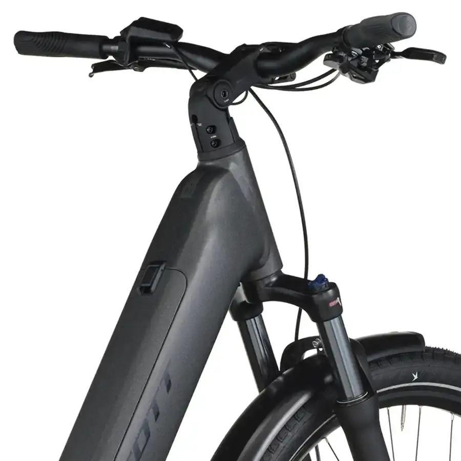 A Bicicleta Elétrica SCOTT Sub Sport 10 Wave tem Quadro em Alloy, Transmissão Shimano CUES 10 VL, um motor Bosch Perf PX e uma bateria de 800 Wh.