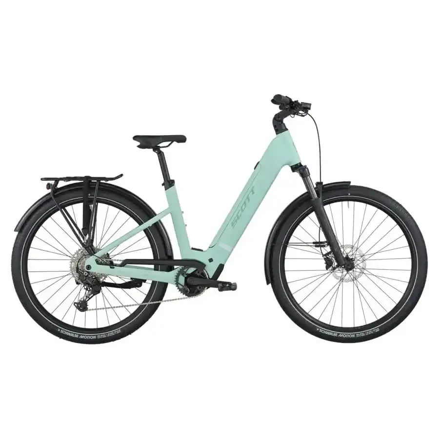 A Bicicleta Elétrica SCOTT Sub Sport 20 Wave tem Quadro em Alloy, Transmissão Shimano CUES 10 VL,  um motor Bosch Perf PX e uma bateria de 600 Wh.