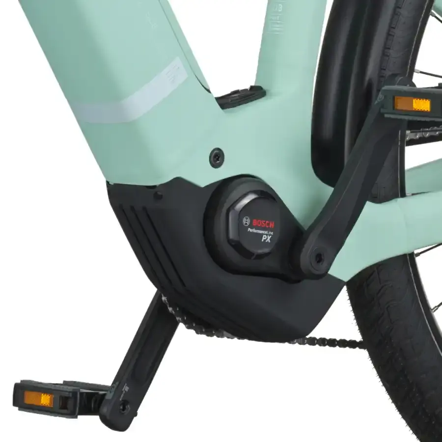 A Bicicleta Elétrica SCOTT Sub Sport 20 Wave tem Quadro em Alloy, Transmissão Shimano CUES 10 VL,  um motor Bosch Perf PX e uma bateria de 600 Wh.