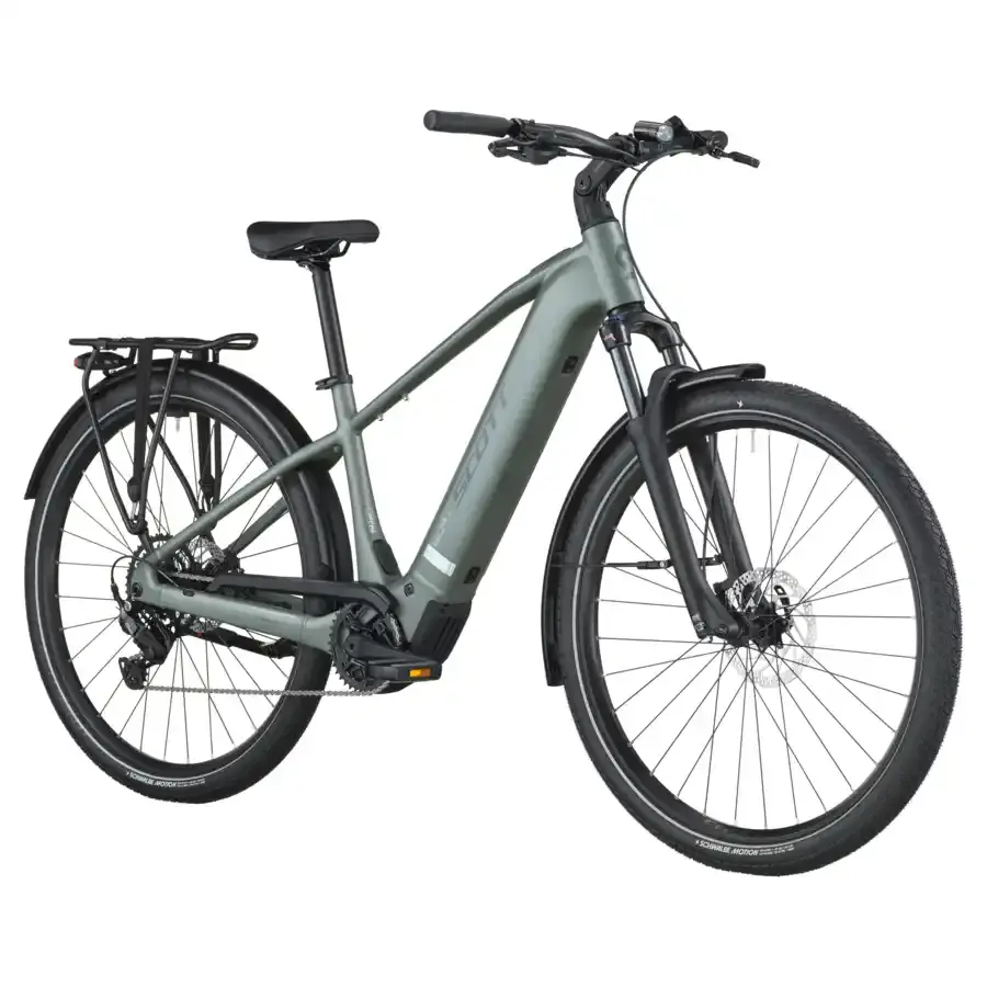 A Bicicleta Elétrica SCOTT Sub Sport 30 tem Quadro em Alloy, Transmissão Shimano CUES 9 VL,  um motor Bosch Perf PX e uma bateria de 540 Wh.
