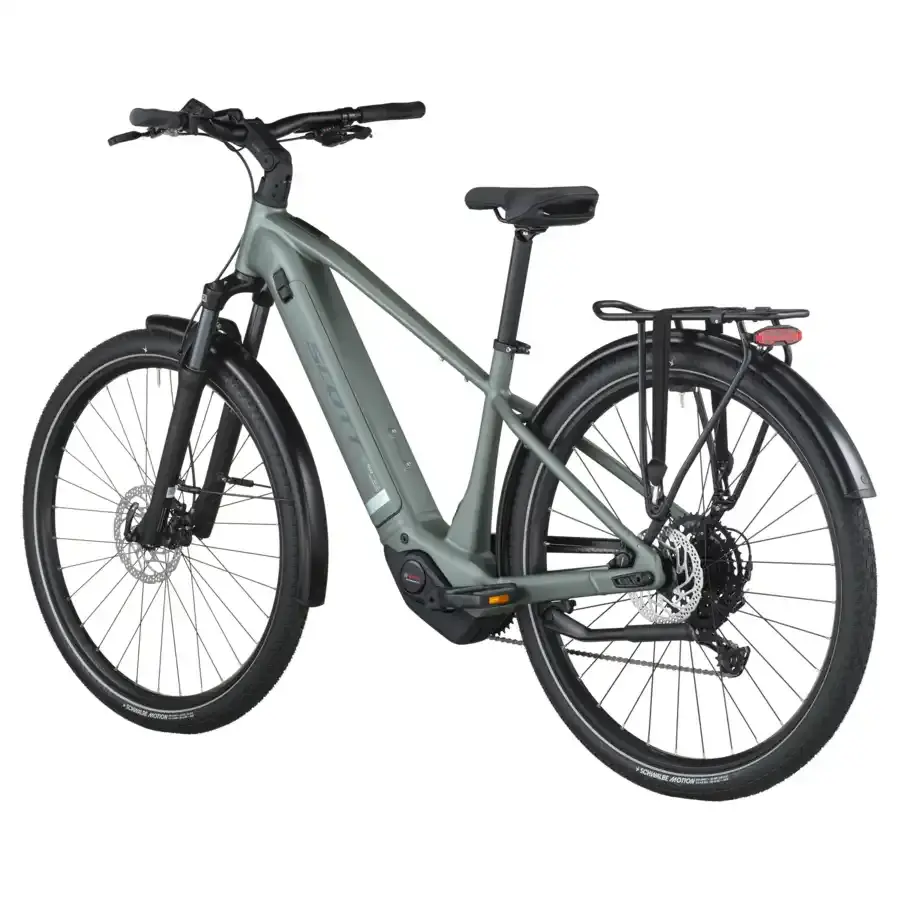 A Bicicleta Elétrica SCOTT Sub Sport 30 tem Quadro em Alloy, Transmissão Shimano CUES 9 VL,  um motor Bosch Perf PX e uma bateria de 540 Wh.