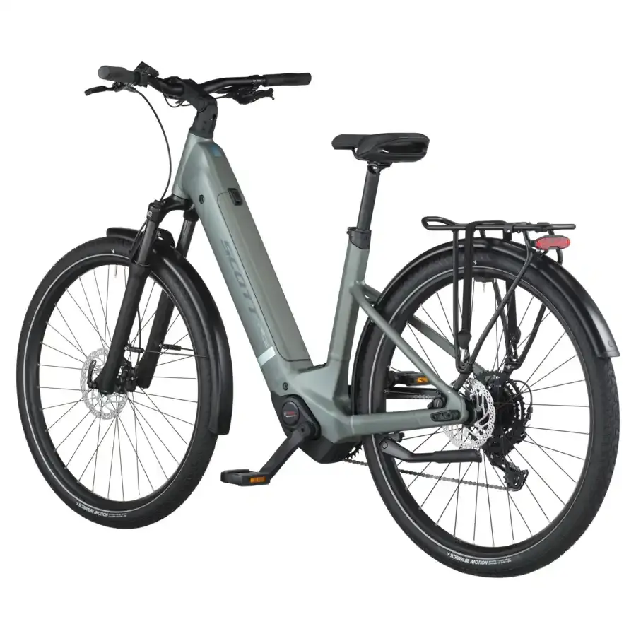A Bicicleta Elétrica SCOTT Sub Sport 30 tem Quadro em Alloy, Transmissão Shimano CUES 9 VL,  um motor Bosch Perf PX e uma bateria de 540 Wh.