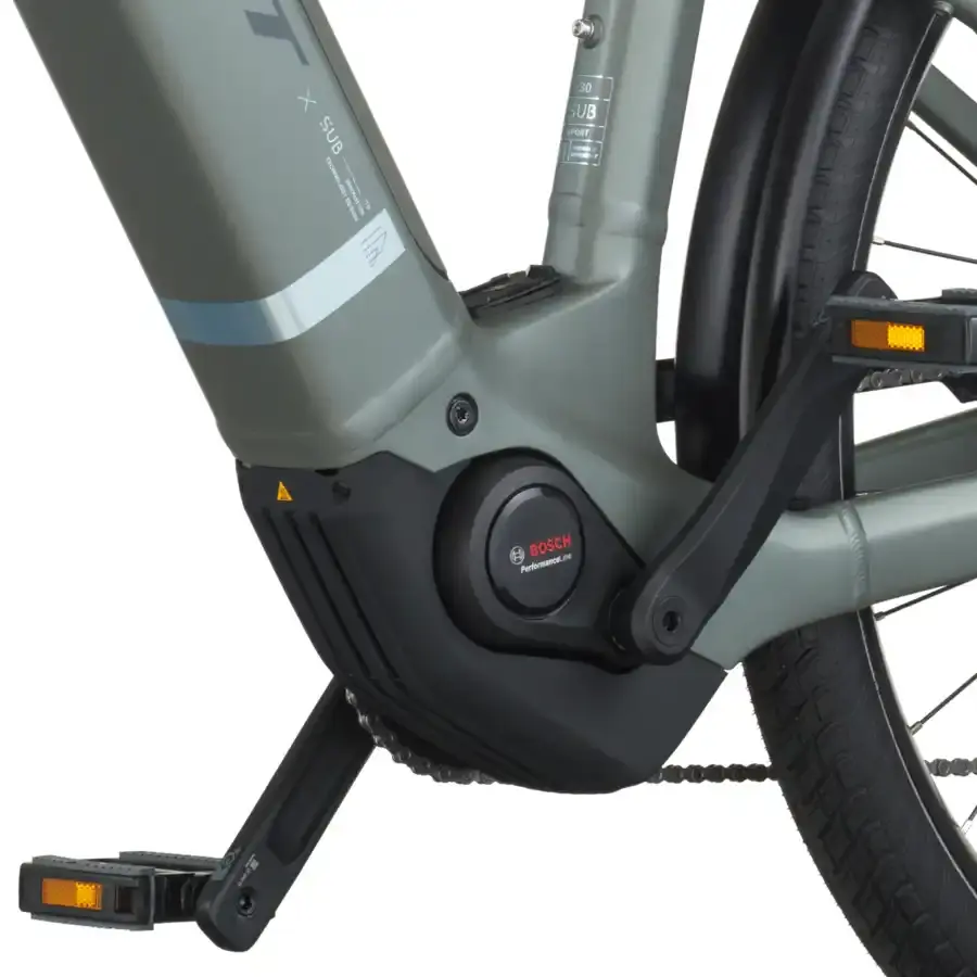 A Bicicleta Elétrica SCOTT Sub Sport 30 tem Quadro em Alloy, Transmissão Shimano CUES 9 VL,  um motor Bosch Perf PX e uma bateria de 540 Wh.