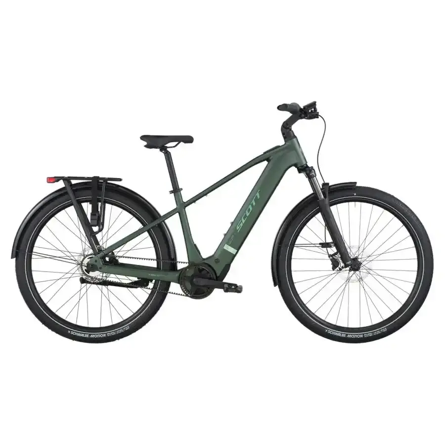 A Bicicleta Elétrica SCOTT Sub Tour 10 tem Quadro em Alloy, um motor Bosch Perf PX e uma bateria de 800 Wh.