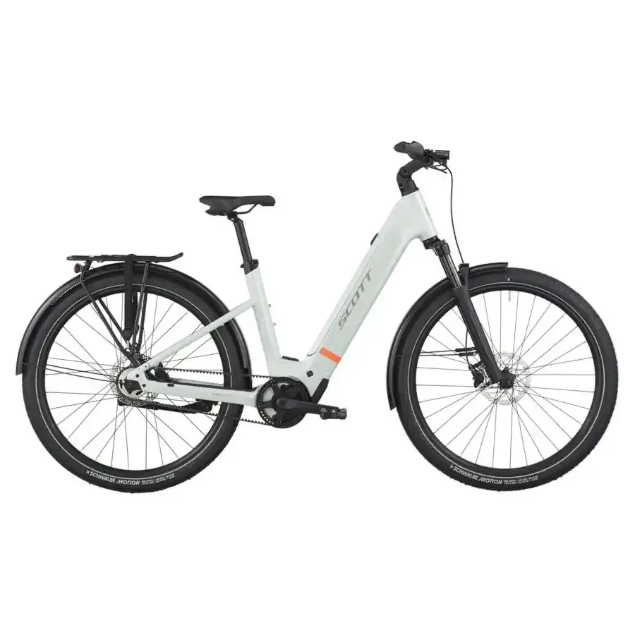 A Bicicleta Elétrica SCOTT Sub Tour 20 Wave tem Quadro em Alloy, um motor Bosch Perf PX e uma bateria de 600 Wh.