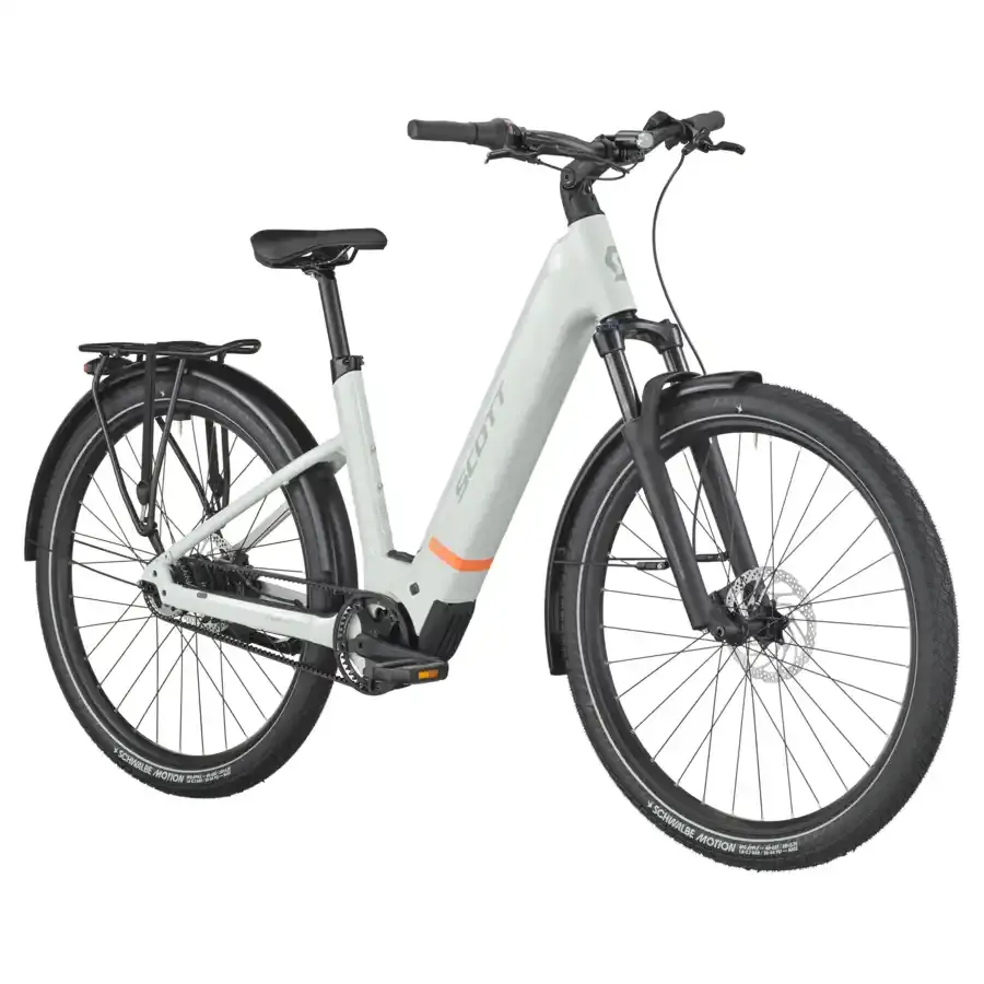 A Bicicleta Elétrica SCOTT Sub Tour 20 Wave tem Quadro em Alloy, um motor Bosch Perf PX e uma bateria de 600 Wh.