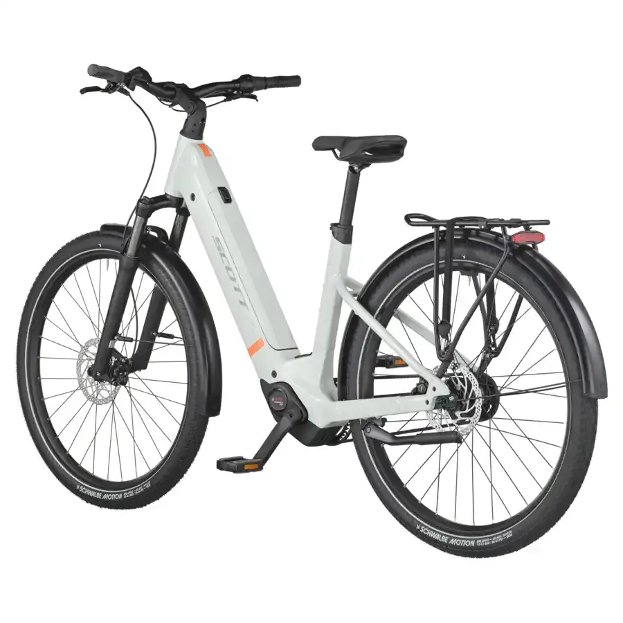 A Bicicleta Elétrica SCOTT Sub Tour 20 Wave tem Quadro em Alloy, um motor Bosch Perf PX e uma bateria de 600 Wh.