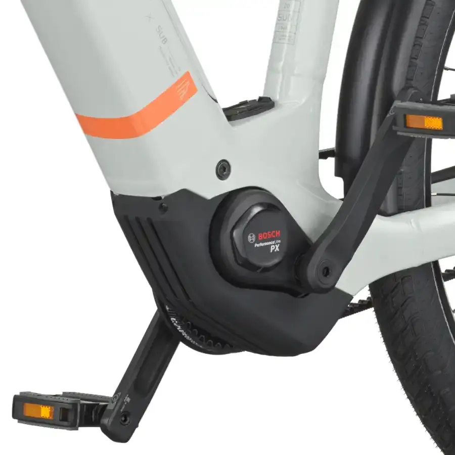 A Bicicleta Elétrica SCOTT Sub Tour 20 Wave tem Quadro em Alloy, um motor Bosch Perf PX e uma bateria de 600 Wh.