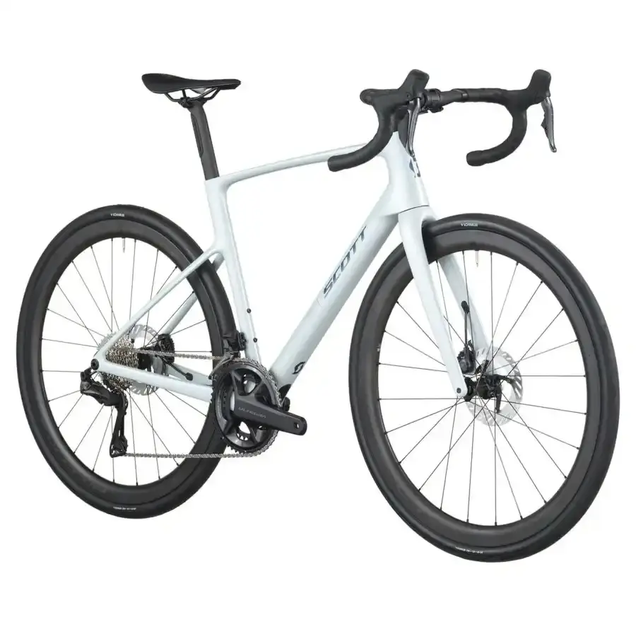 A Bicicleta SCOTT Addict 20 tem Quadro Addict RC Carbono HMF e Transmissão Shimano Ultegra Di2 Disc 24 VL.