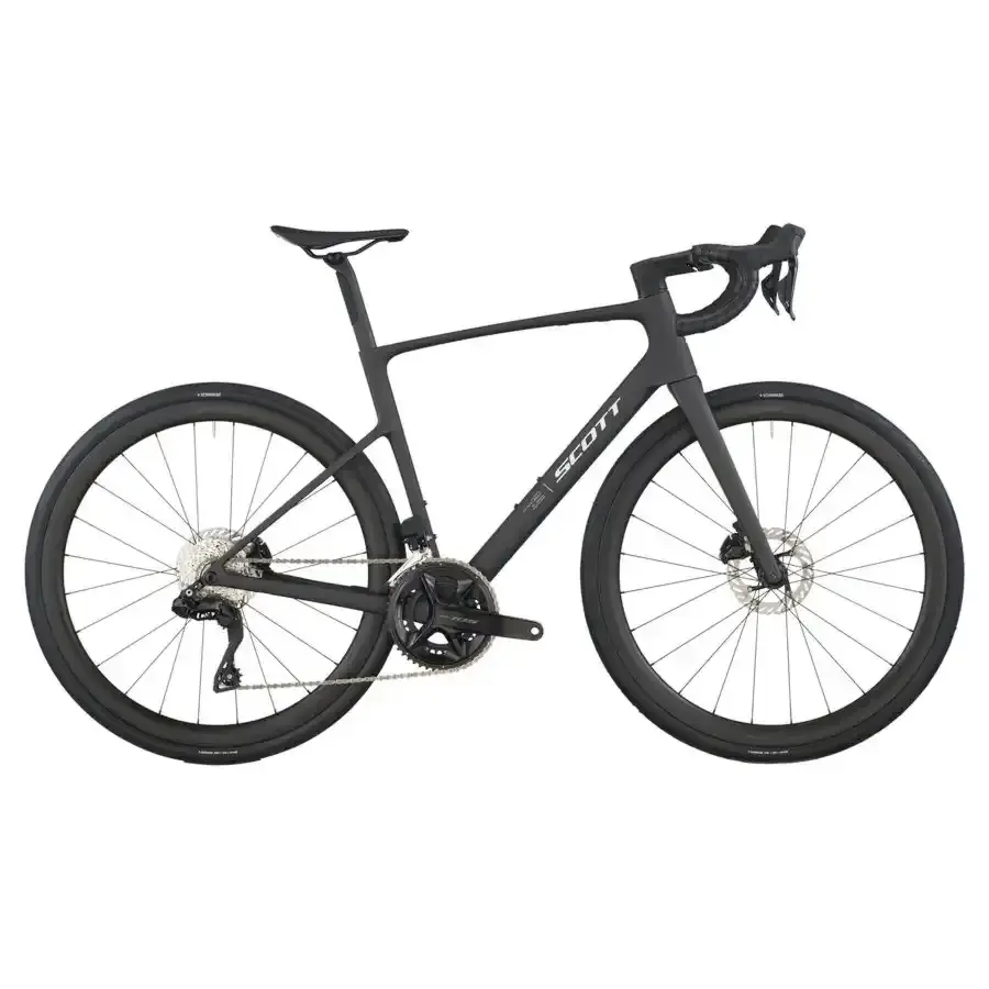 A Bicicleta SCOTT Addict 30 tem Quadro Addict RC em Carbono HMF e Transmissão Shimano 105 Di2 Disc 24 VL.