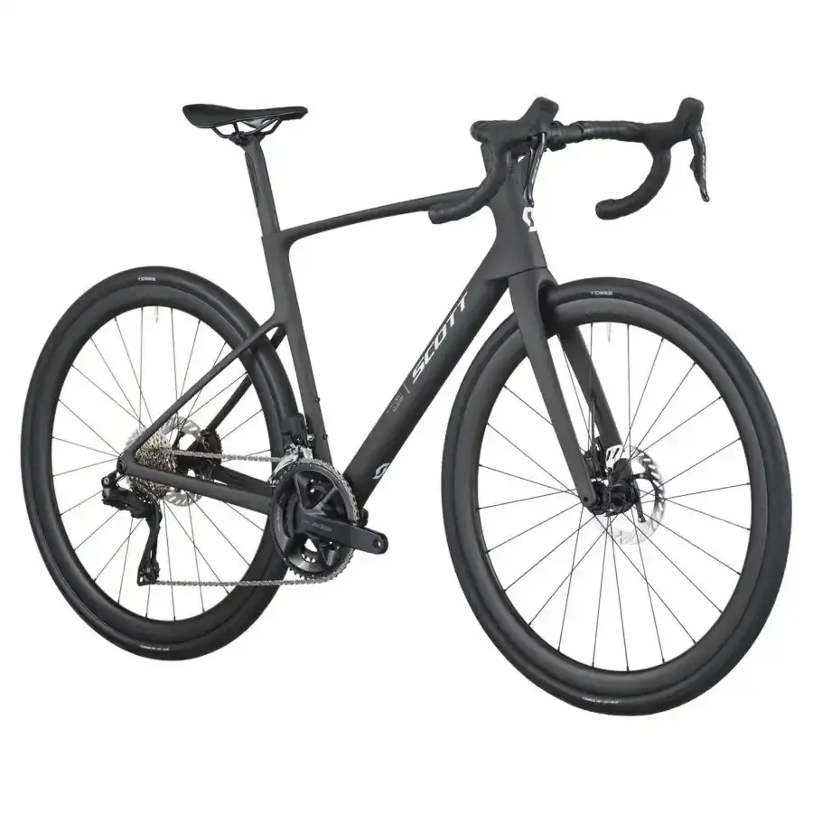 A Bicicleta SCOTT Addict 30 tem Quadro Addict RC em Carbono HMF e Transmissão Shimano 105 Di2 Disc 24 VL.
