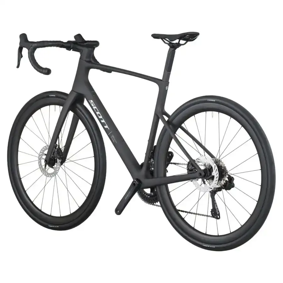 A Bicicleta SCOTT Addict 30 tem Quadro Addict RC em Carbono HMF e Transmissão Shimano 105 Di2 Disc 24 VL.