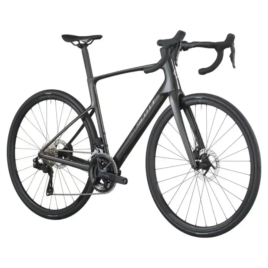 A Bicicleta SCOTT Addict 40 tem Quadro Addict RC Carbono HMF e Transmissão Shimano 105 Di2 Disc 24 VL.