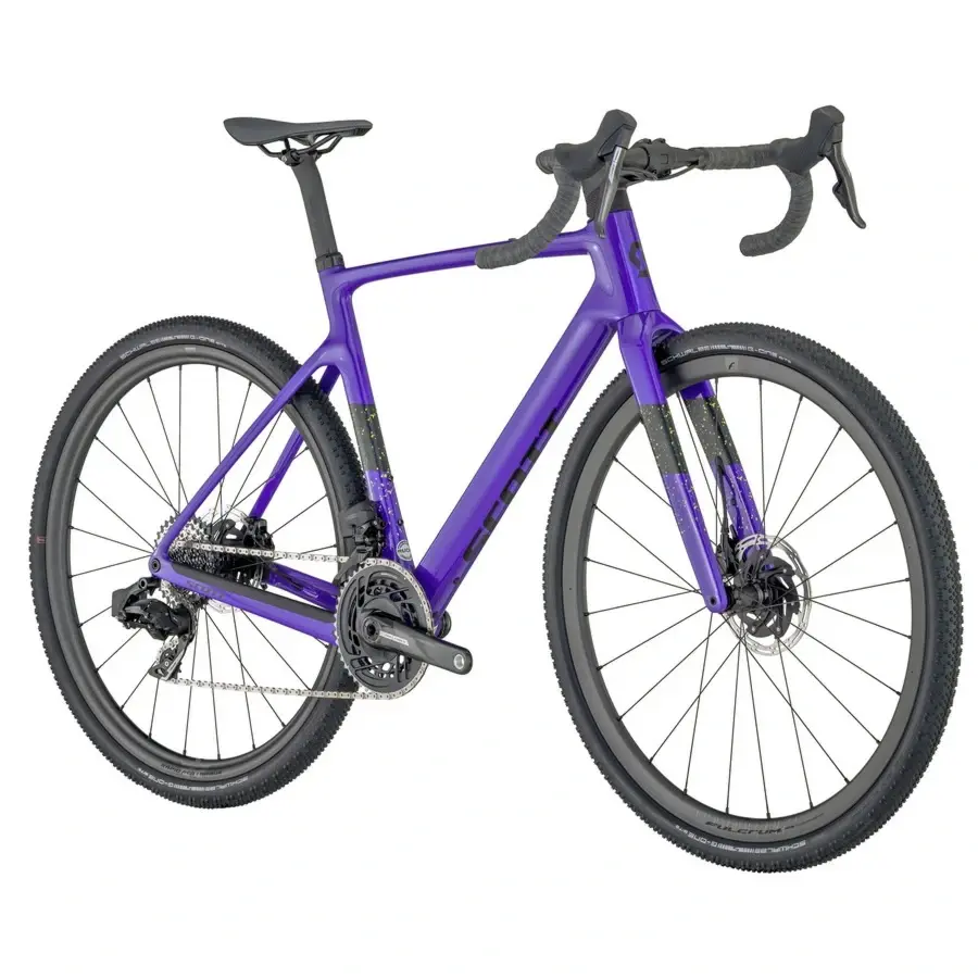 Bicicleta de serviço SCOTT Addict Gravel 10 tem Quadro em Carbono HMF, Rodas em Carbono Fulcrum Rapid RED e SRAM RED AXS de 24VL.