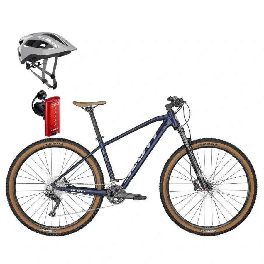 A SCOTT Aspect 920 é uma bicicleta rígida de montanha desenvolvida para ser leve, conta com oferta de Capacete Supra e Lanterna CATEYE Tight Kinetic.