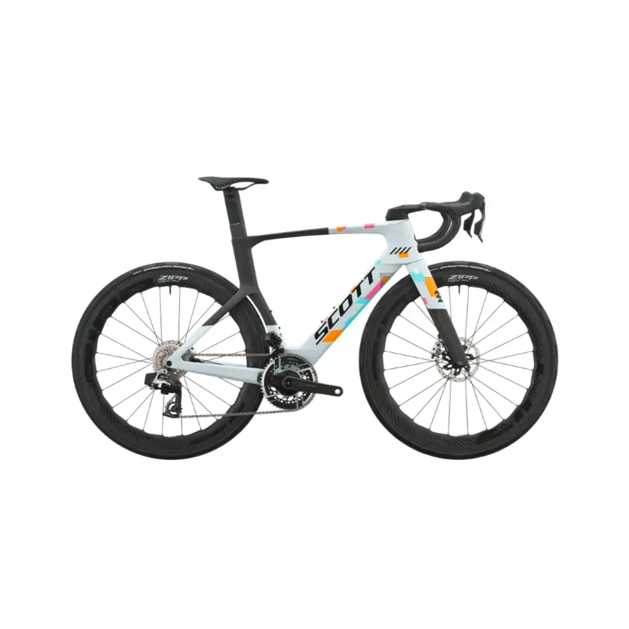 BICICLETA SCOTT FOIL RC TEAM REPLICA A Bicicleta SCOTT Foil RC Team Replica tem Quadro em Carbono HMX, Transmissão SRAM RED AXS 24 VL e Rodas ZIPP 454 NSW em Carbono.
