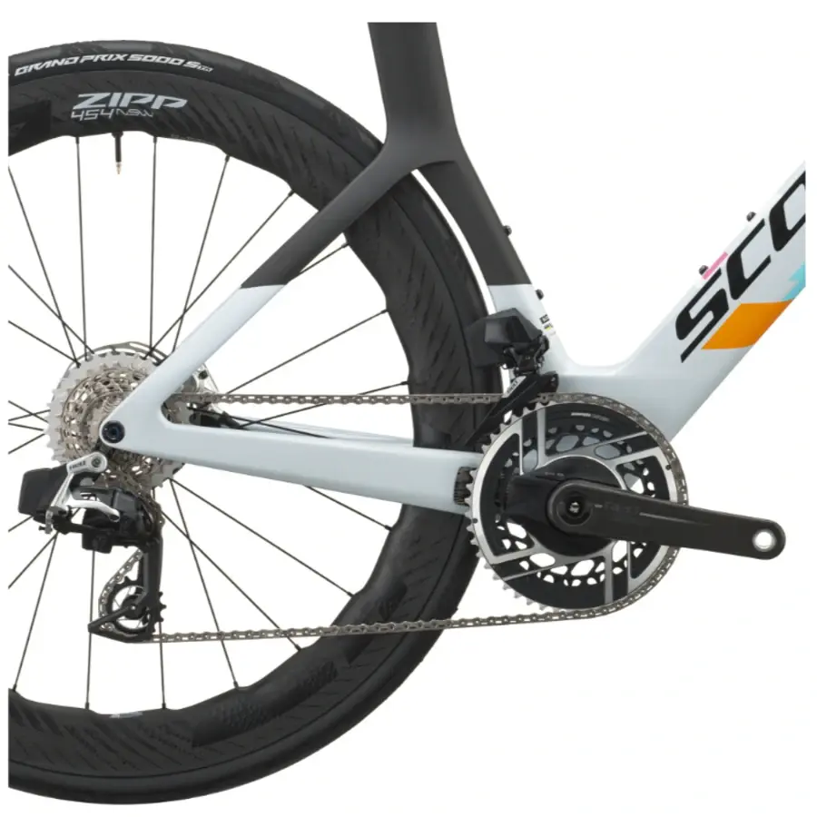 BICICLETA SCOTT FOIL RC TEAM REPLICA A bicicleta Foil RC Team Replica tem Quadro em Carbono HMX, Forqueta em Carbono HMX e Espigão Syncros Duncan SL Aero CFT em Carbono.