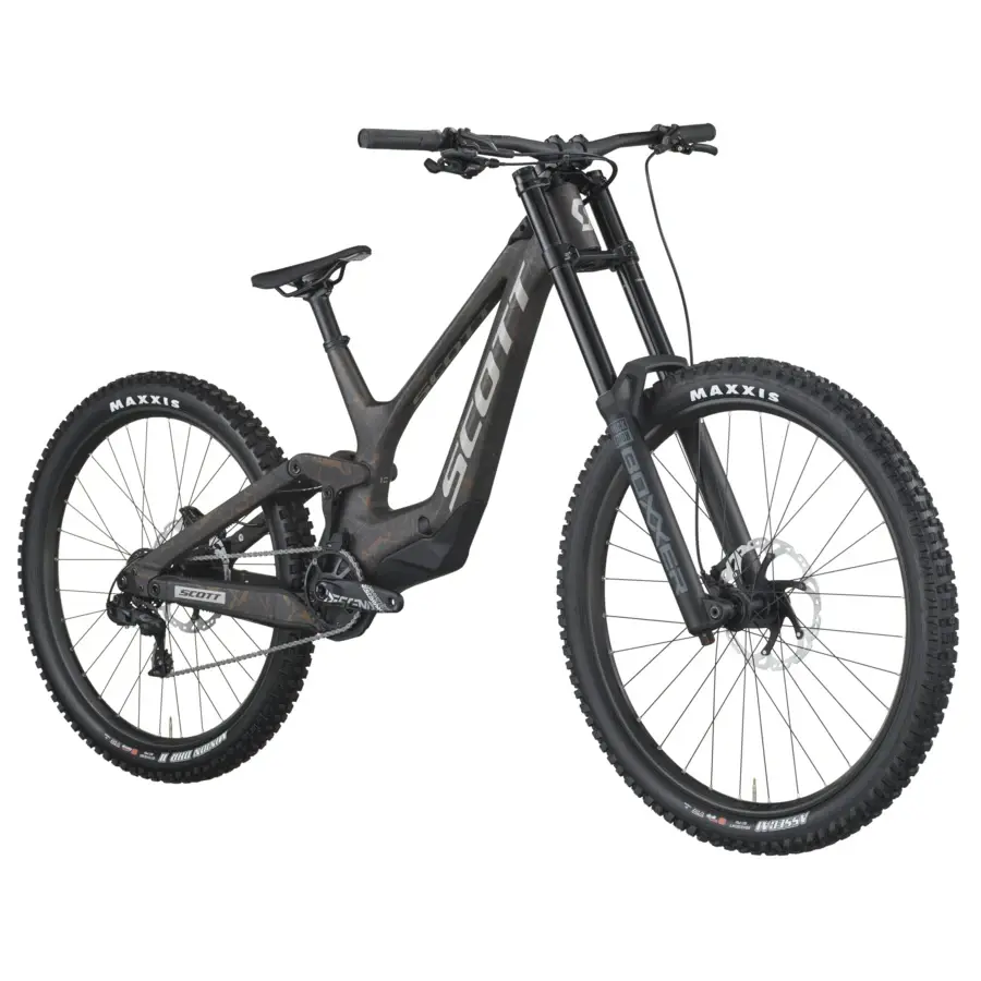 A Bicicleta SCOTT Gambler 10 tem Quadro Gambler Carbono HMX/Alloy, RS Boxxer Base, RS Vivid Coil Base e SRAM GX DH 7 VL.