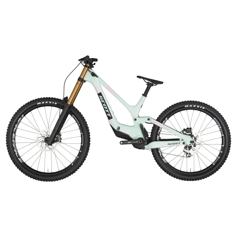 A Bicicleta SCOTT Gambler RC tem Quadro Gambler Carbono HMX, FOX 40 Factory Float, FOX DH X2 Factory e SRAM X01 DH/RF Atlas 7 VL.