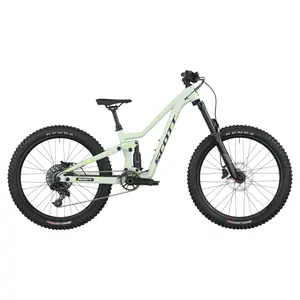 BICICLETA SCOTT RANSOM 400 A Bicicleta SCOTT Ransom 400 tem rodas 24", uma suspensão ajustada a crianças (140 mm), um amortecedor (130 mm) e um botão para controlar a suspensão.