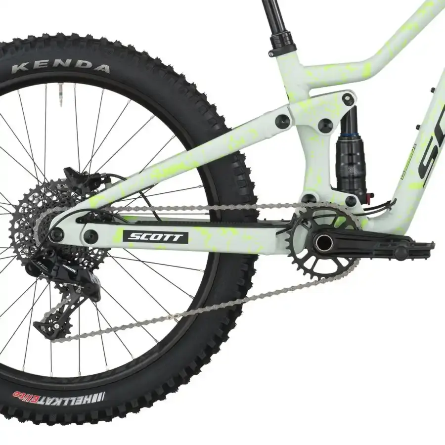 A Bicicleta SCOTT Ransom 400 tem rodas 24", uma suspensão ajustada a crianças (140 mm), um amortecedor (130 mm) e um botão para controlar a suspensão.