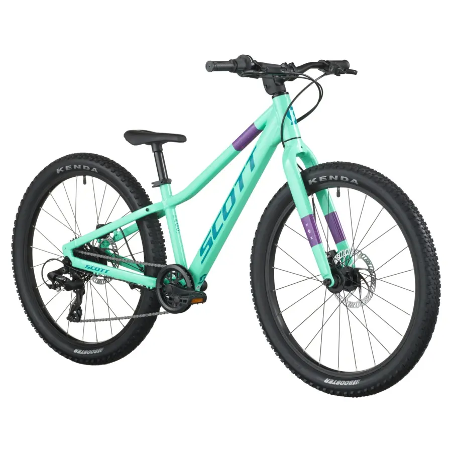 Descubra a Bicicleta SCOTT Scale 400, com quadro compacto, rodas de 24", SunRace CSM55 11-34T 8VL e Tektro HD-M276 Disc. Hidráulico.