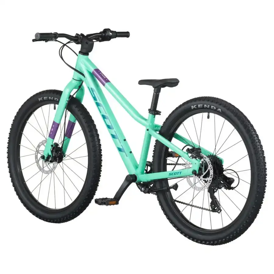 Descubra a Bicicleta SCOTT Scale 400, com quadro compacto, rodas de 24", SunRace CSM55 11-34T 8VL e Tektro HD-M276 Disc. Hidráulico.