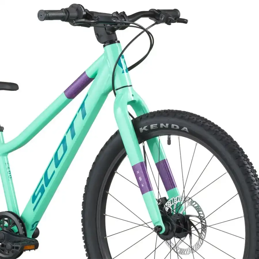 Descubra a Bicicleta SCOTT Scale 400, com quadro compacto, rodas de 24", SunRace CSM55 11-34T 8VL e Tektro HD-M276 Disc. Hidráulico.