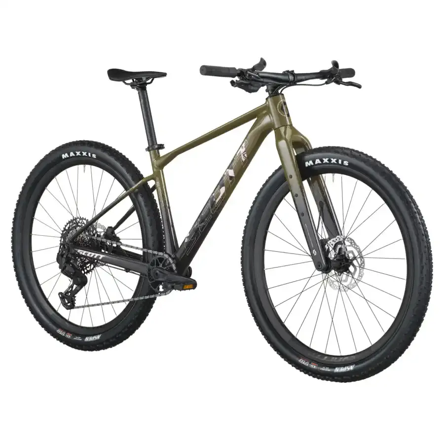 A Bicicleta SCOTT Gravel 20 tem Forqueta Scale Rígida em Carbono HMF e transmissão SRAM Eagle 70 Transmission 12 VL.