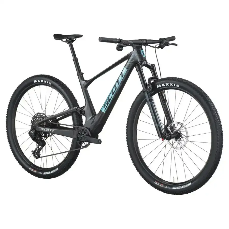 A Bicicleta SCOTT Spark RC Team tem RockShox SID 3P, Quadro em Carbono HMF e transmissão SRAM S1000 AXS 12 VL.