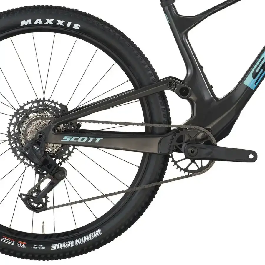 A Bicicleta SCOTT Spark RC Team tem RockShox SID 3P, Quadro em Carbono HMF e transmissão SRAM S1000 AXS 12 VL.