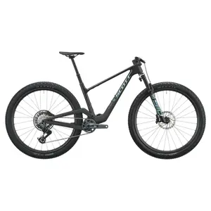 A Bicicleta SCOTT Spark RC Team Issue tem SRAM GX AXS com potenciômetro 12 VL, Quadro em Carbono HMF e RockShox Flight Attendant.