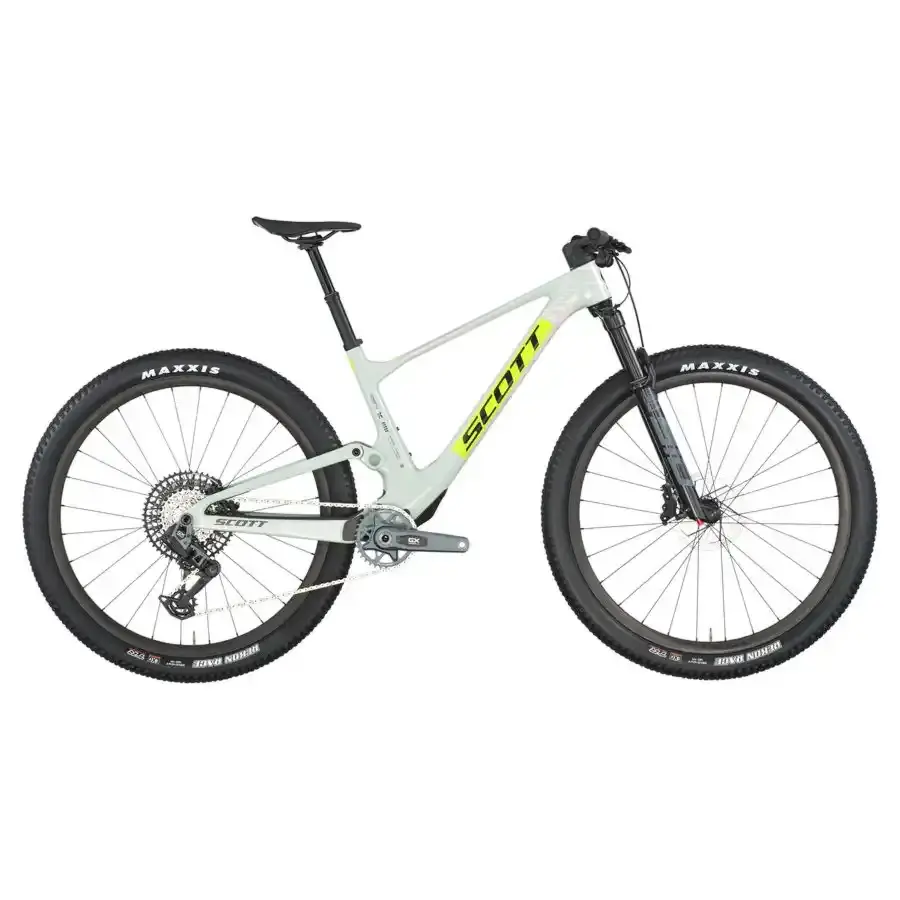 A Bicicleta SCOTT Spark RC Team Issue tem RockShox SID Select 3P, Quadro em Carbono HMF e transmissão SRAM GX AXS 12 VL.