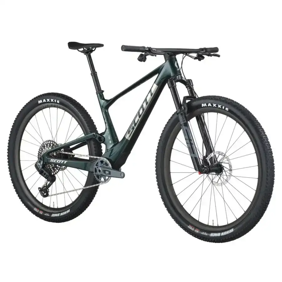 A Bicicleta SCOTT Spark RC Team Issue tem RockShox SID Select 3P, Quadro em Carbono HMF e transmissão SRAM GX AXS 12 VL.