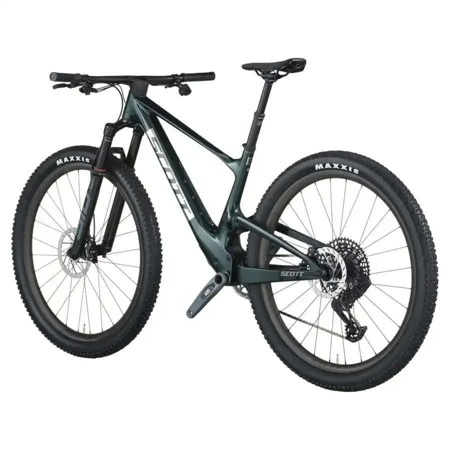 A Bicicleta SCOTT Spark RC Team Issue tem RockShox SID Select 3P, Quadro em Carbono HMF e transmissão SRAM GX AXS 12 VL.
