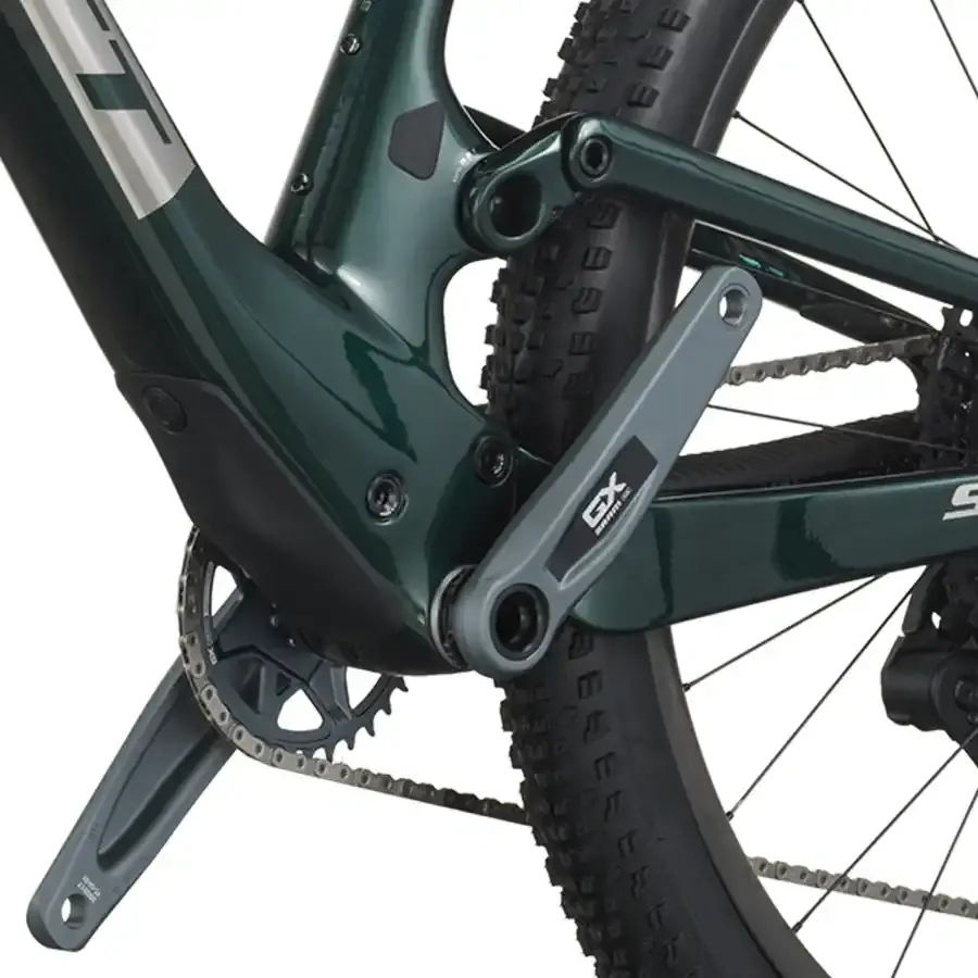 A Bicicleta SCOTT Spark RC Team Issue tem RockShox SID Select 3P, Quadro em Carbono HMF e transmissão SRAM GX AXS 12 VL.